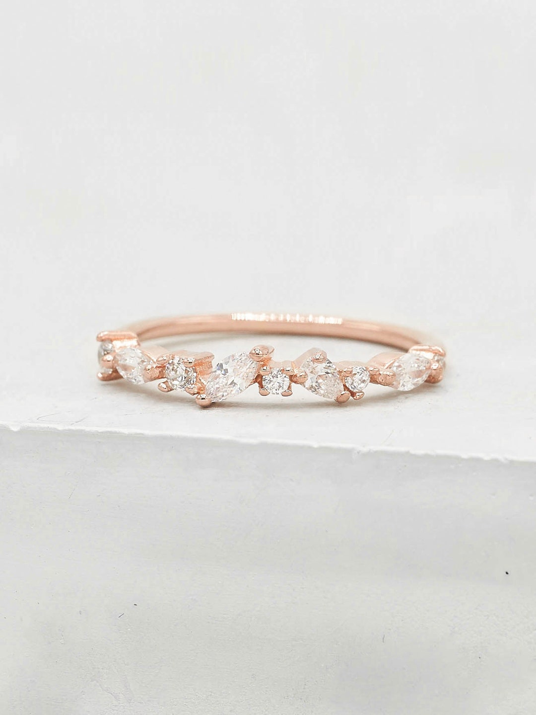 Cluster Ring Rose Gold Rose Gold Stacking Ring With CZ Stones Promise ...