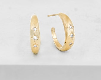 Star Dome Hoops - Gold  | Hoop Earrings | Simple Hoops | CZ Hoop Earrings | North Star Hoops | Star Hoops | Dome Hoops