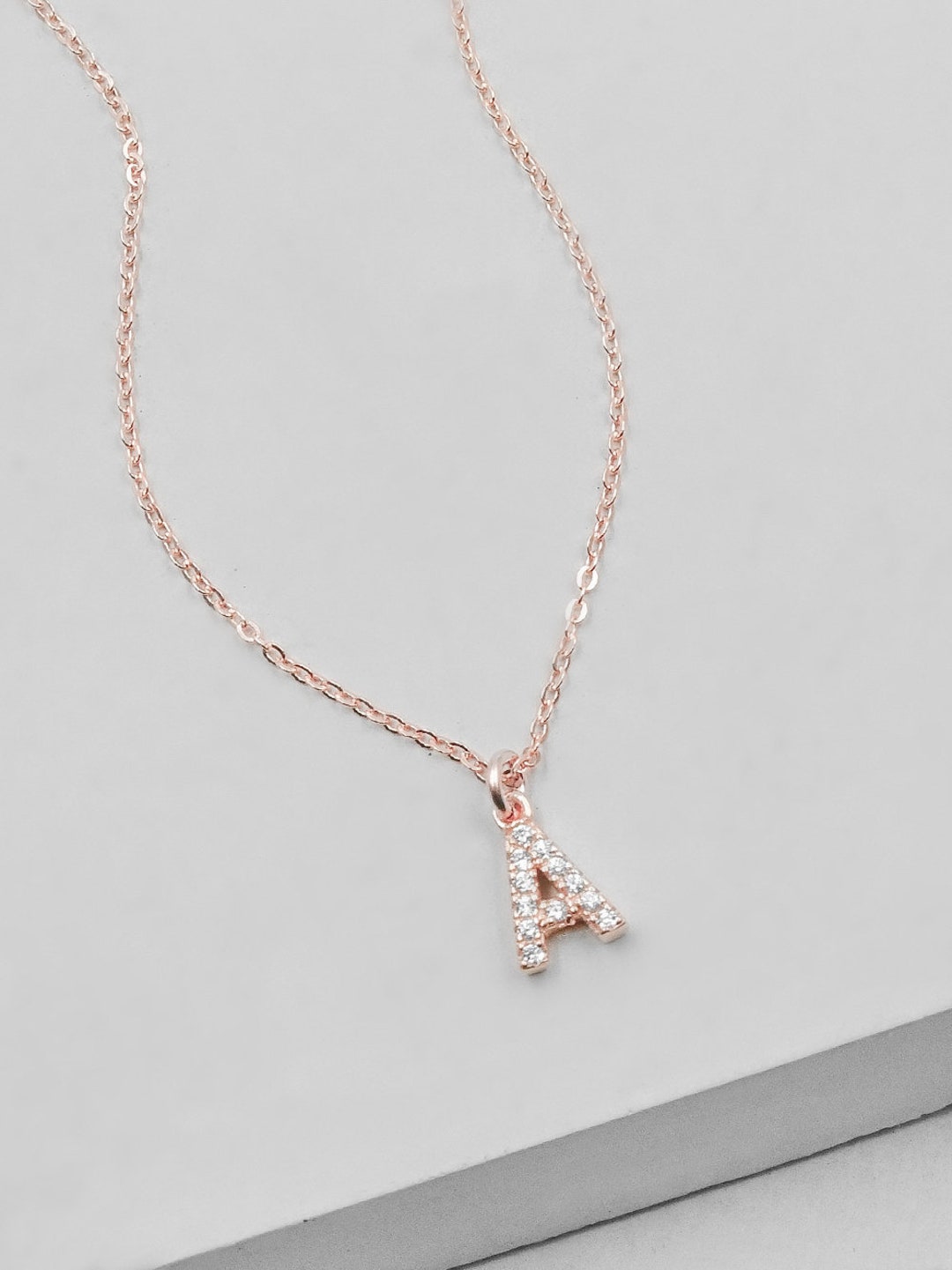 Mini CZ Initial Necklace with Charm main image 1