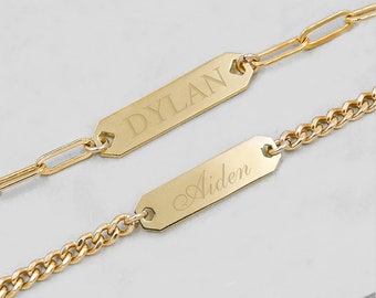 Custom ID Bracelet |Gold Filled| Customizable ID Bracelet | Personalized ID Bracelet | Engraved Bar | Gold Name Bracelet