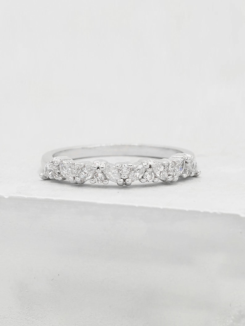 Marquise Cluster Eternity Ring Silver Dainty Wedding Band Etsy