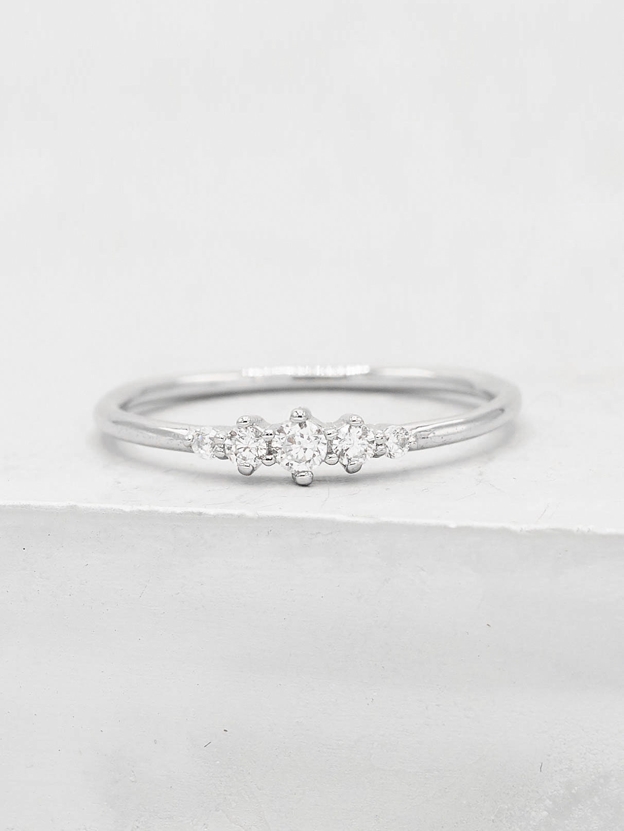 Crown Ring Silver Petite Thin Stacking Ring With 5 Small Cubic