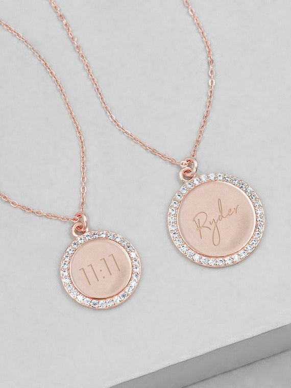 Sparkle Name Coin Necklace ROSE GOLD Personalized Name Necklace Initial Necklace Engraved Necklace Custom Name Necklace Etsy