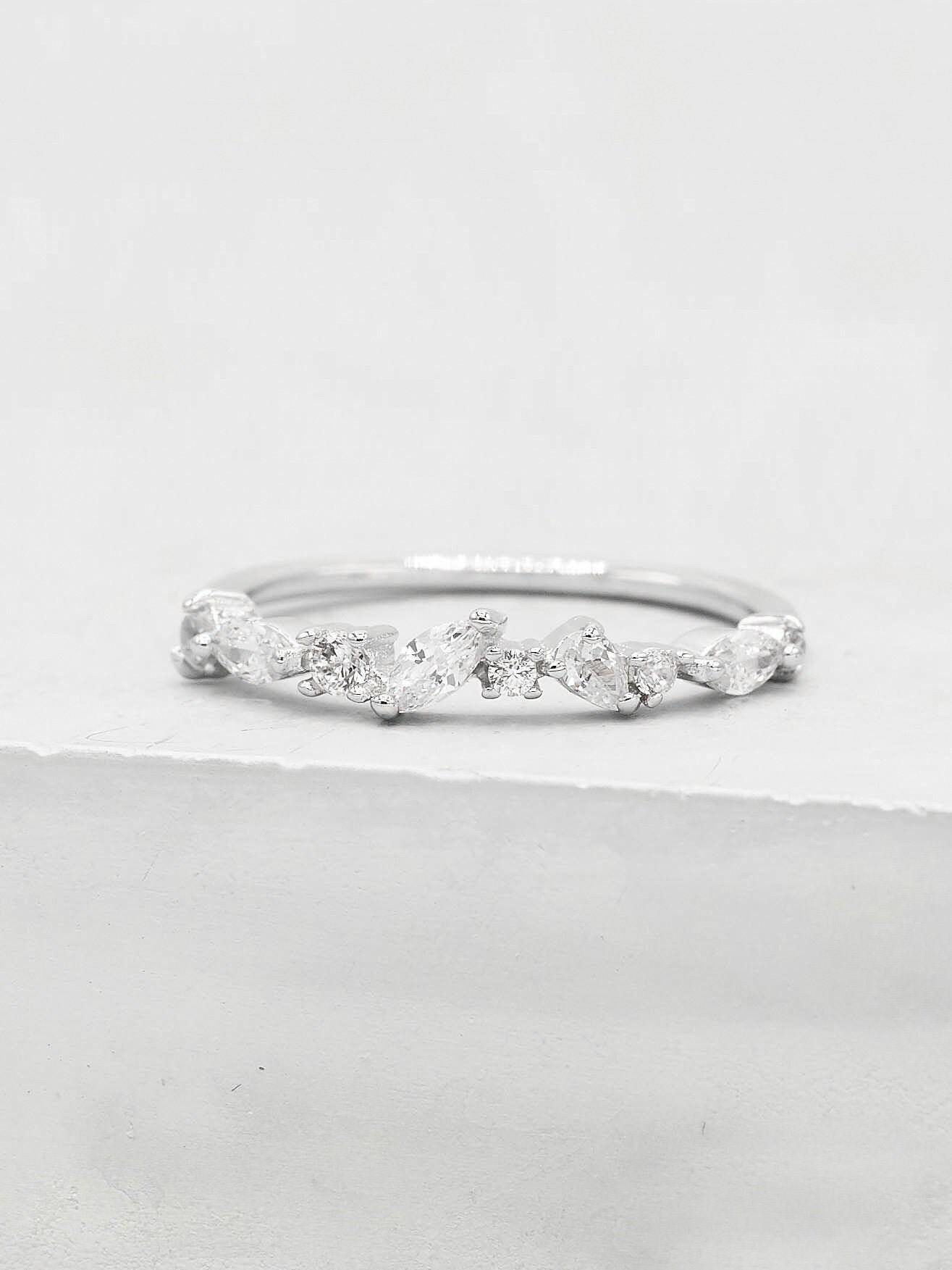 Cluster Ring - Silver | Siver Stacking Ring with CZ Stones | Promise …