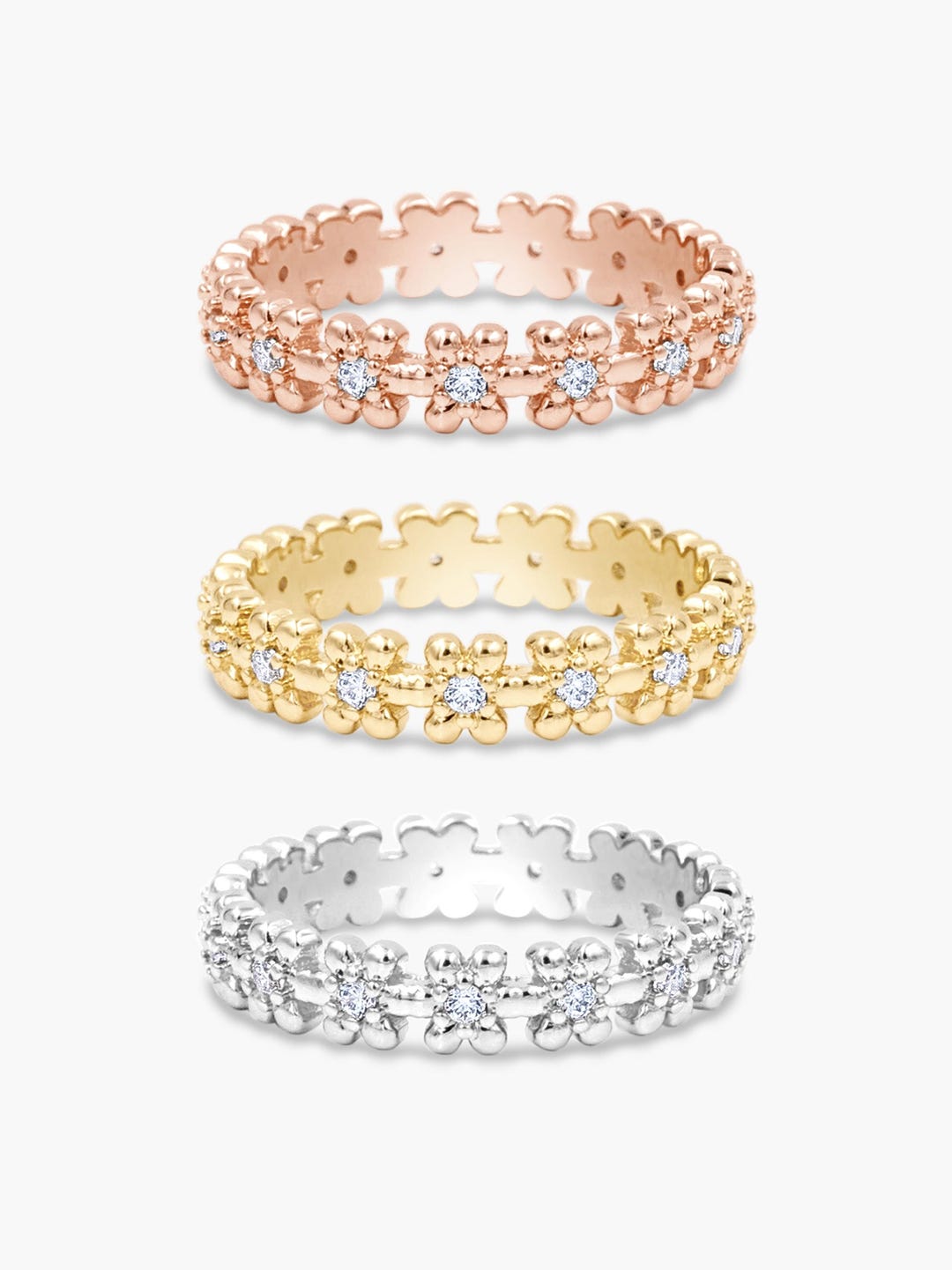 Daisy Eternity Ring With Cubic Zirconia - Small Flower Band - Sizes 4 ...