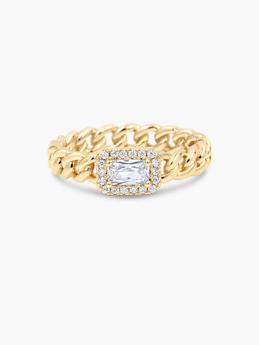 Baguette Halo Ring - Cuban Chain Ring With Accent Center Stone - Sizes ...