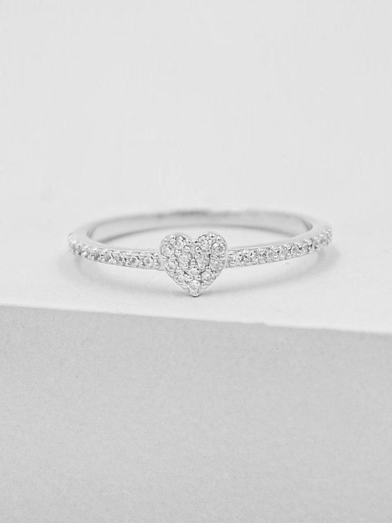 Sparkle Heart Ring Silver Silver Heart Ring Love Ring Etsy