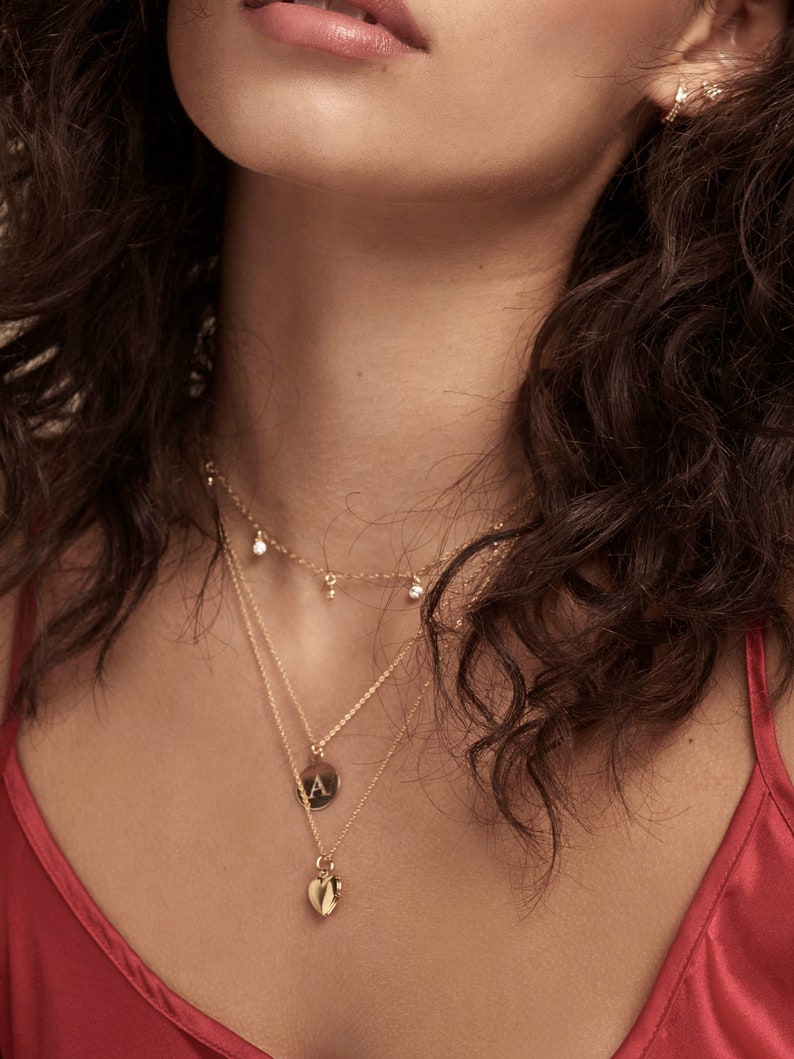 Dangle Necklace Dainty CZ Necklace Gold Filled Dangle Etsy