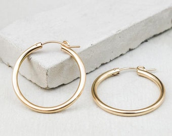 Gold Filled Hoop Earrings | 3 Sizes 27mm, 24mm, 42mm | Thick Gold Hoops