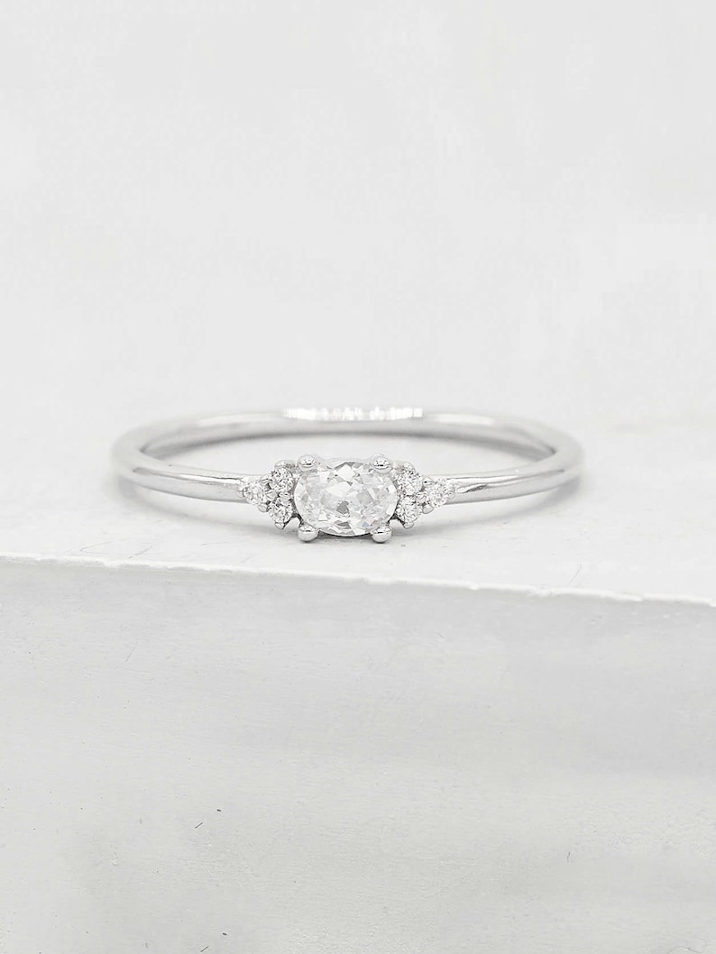 Dainty Oval Ring Silver Oval Cut Prong Stacking Ring Etsy