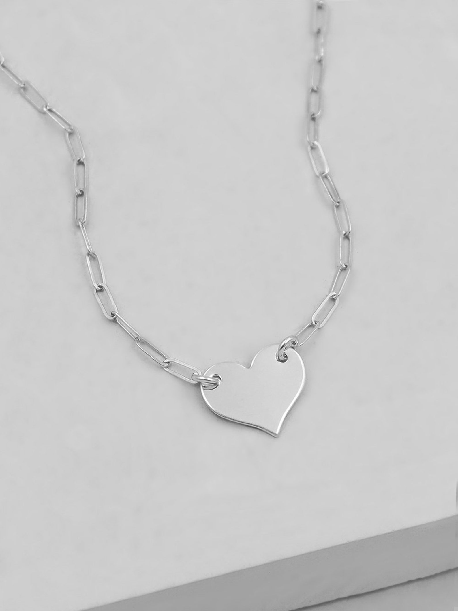 Engraved Paperclip Heart Necklace Sterling Silver Etsy