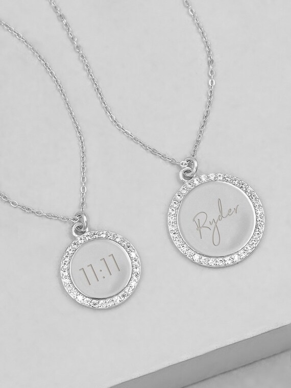 Sparkle Name Coin Necklace - SILVER | Personalized Name Necklace | Initial Necklace | Engraved Necklace | Diamond Name necklace