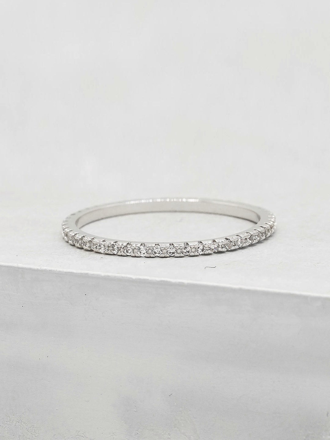 Ultra Thin FULL Eternity Band Silver FULL Band Stacking Ring, Eternity