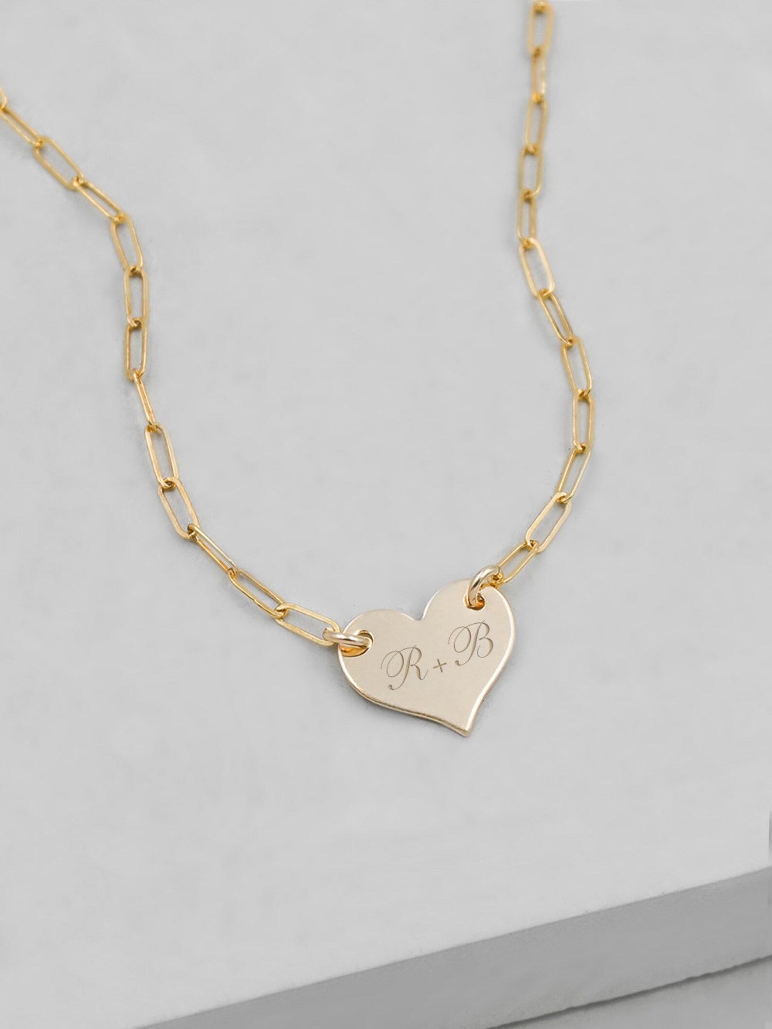 Engraved Paperclip Heart Necklace Gold Filled Paperclip Etsy