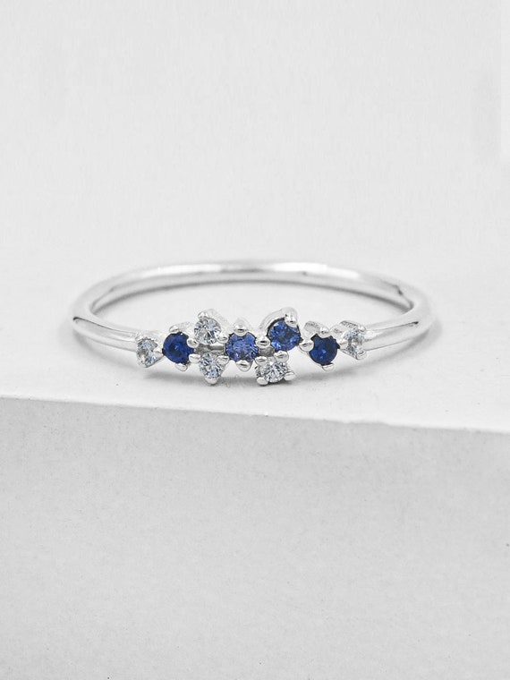 Twilight Cluster Ring Silver & Blue Sapphire Ring Aquamarine Ring Promise  Ring, Wedding Ring, Star Ring September Birthstone - Etsy
