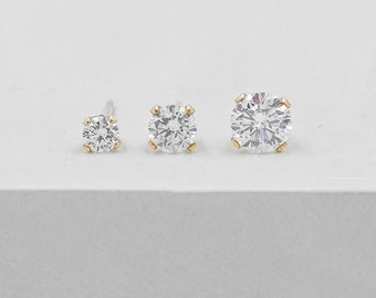 Basic Solitaire Studs - Gold Filled | Tiny Stud Earrings | Gold Solitaire Earrings | Gold Filled studs | Multiple Sizes | 3mm, 4mm, 5mm