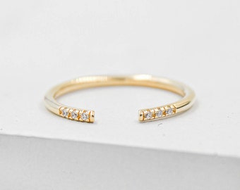 Open Ring - GOLD - | Stacking Ring with 6 mini CZ Stones | mini eternity band | Knuckle Ring | Midi Ring | Adjustable Ring | Thin Ring