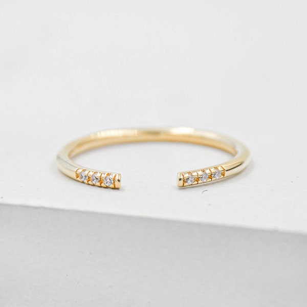 Open Ring - GOLD - | Stacking Ring with 6 mini CZ Stones | mini eternity band | Knuckle Ring | Midi Ring | Adjustable Ring | Thin Ring