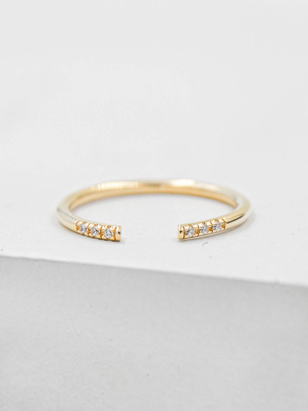 Open Ring - GOLD - | Stacking Ring with 6 mini CZ Stones | mini etern…