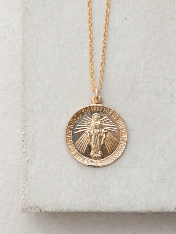 Gold Virgin Mary Coin Necklace Religious Jewelry Gold Etsy