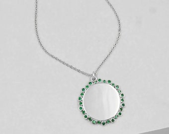 Sparkle Cluster Sun Coin Necklace - SILVER+GREEN | Personalized Name Necklace | Initial Necklace | Engraved Necklace | Silver Name Necklace