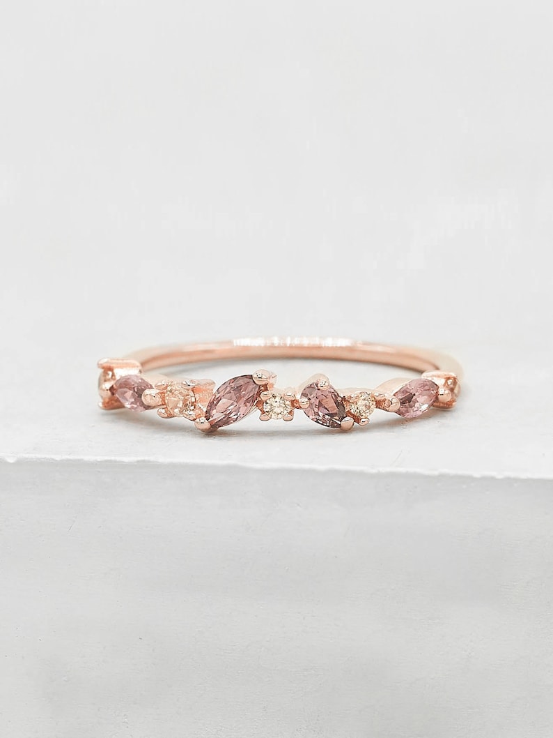 Cluster Ring - Rose Gold + Pink | Dainty Stacking Ring with CZ Stones | Promise ring | Wedding Ring | Friendship Ring | Rose Gold RIng 