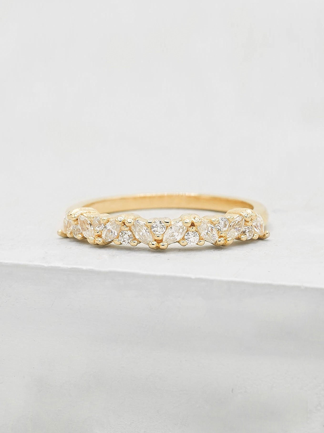 Marquise Cluster Eternity Ring - Gold | Dainty wedding band Stacking …