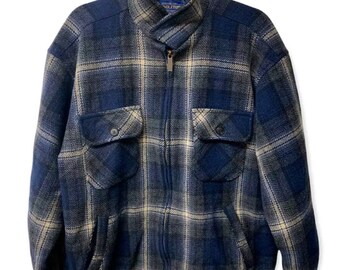 Vintage Full Zip Button Pocketed Men's XL Blue Shadow Plaid