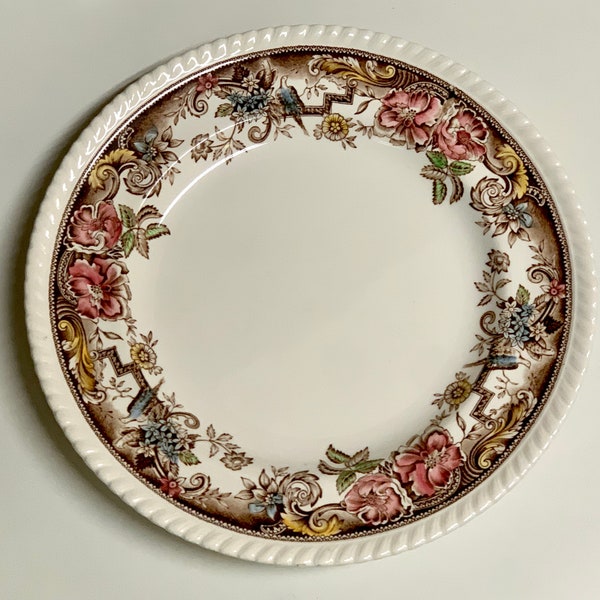 Vintage Antique Embossed Pattern Rim Brown Multicolor Ceramic Dinner Plate JOHNSON BROS DEVONSHIRE Patent No. 118579 England Replacement