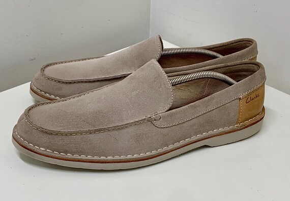 Mens 13 M Clarks 1825 Grey Taupe Suede Leather Foam Sole Slip on Loafers Shoes Etsy