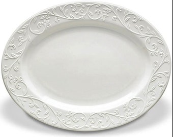 Lenox Opal Innocence - Plato de cerámica ovalado con relieve elevado y tallado