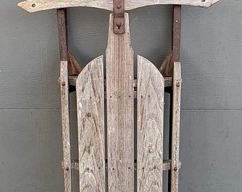 Early 20th Century Antique Wooden Metal Rail Runner Snow Sled
