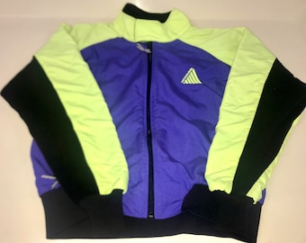 Vintage 1980s 1990s Men's Unisex Small CANNONDALE NEON FLEECE Windbreaker Bicycling Jacket Coat Purple Black Yellow Green