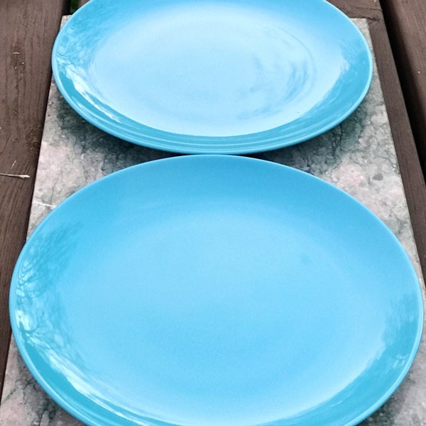 Vintage (Set of 2) Discontinued Turquoise Teal Aquamarine Fargrik IKEA of SWEDEN STONEWARE Lead-free 10.5 Inch Dinner Plates 15199