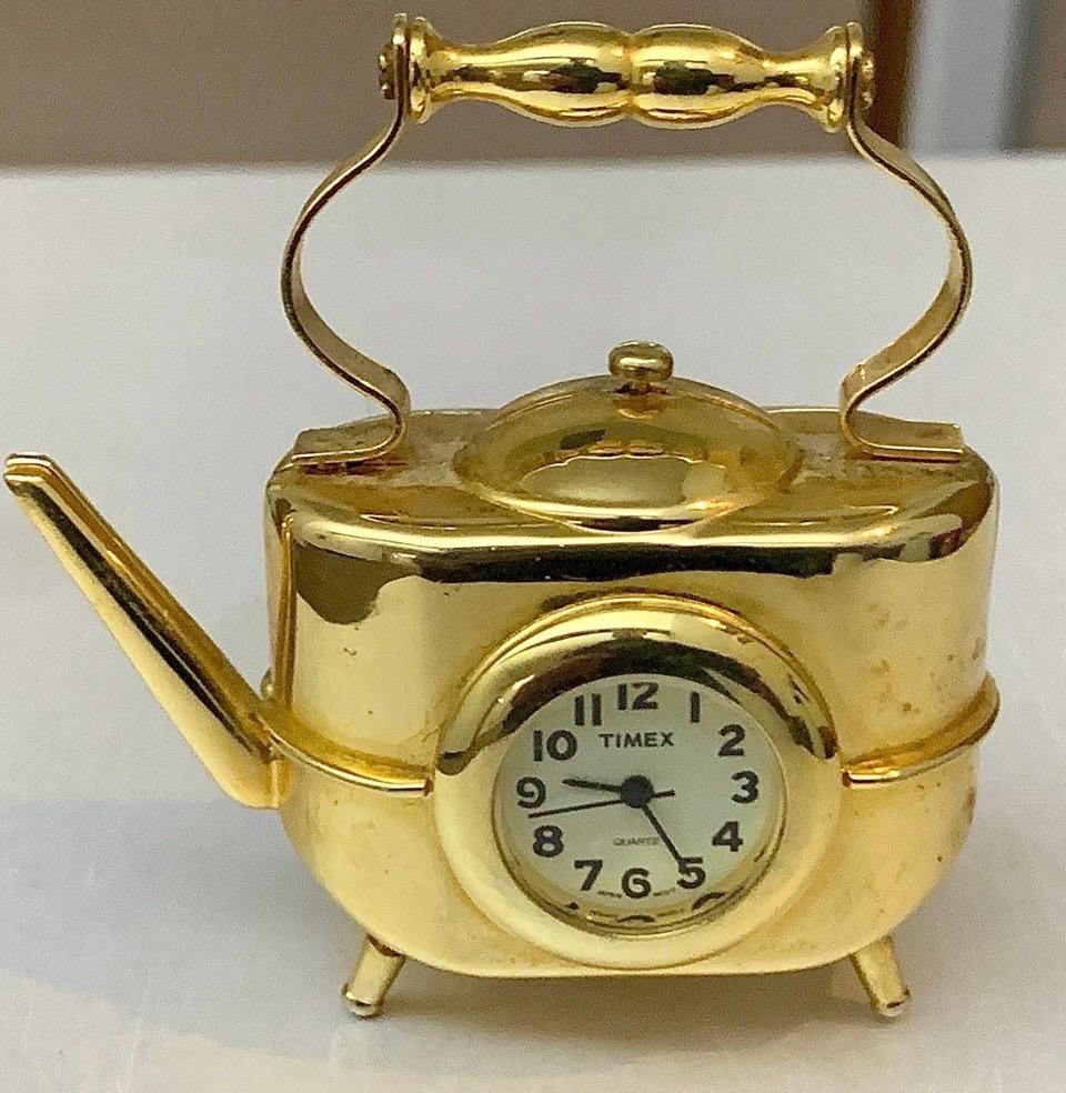 Vintage Timex Solid Gold Tone Metal Figural Tea Kettle