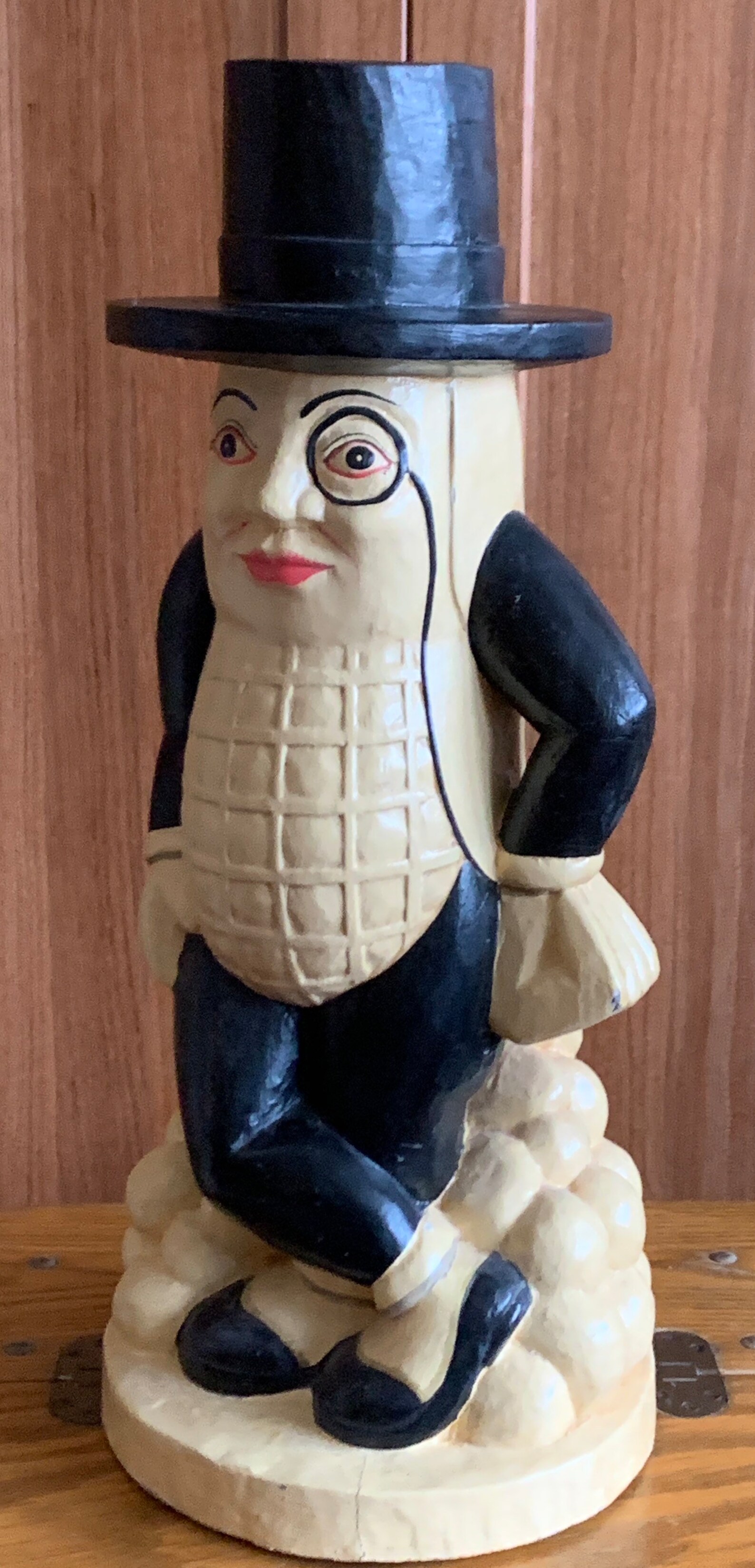 Antique Vintage Handcrafted Solid Wooden mr. Peanut Statue Wearing