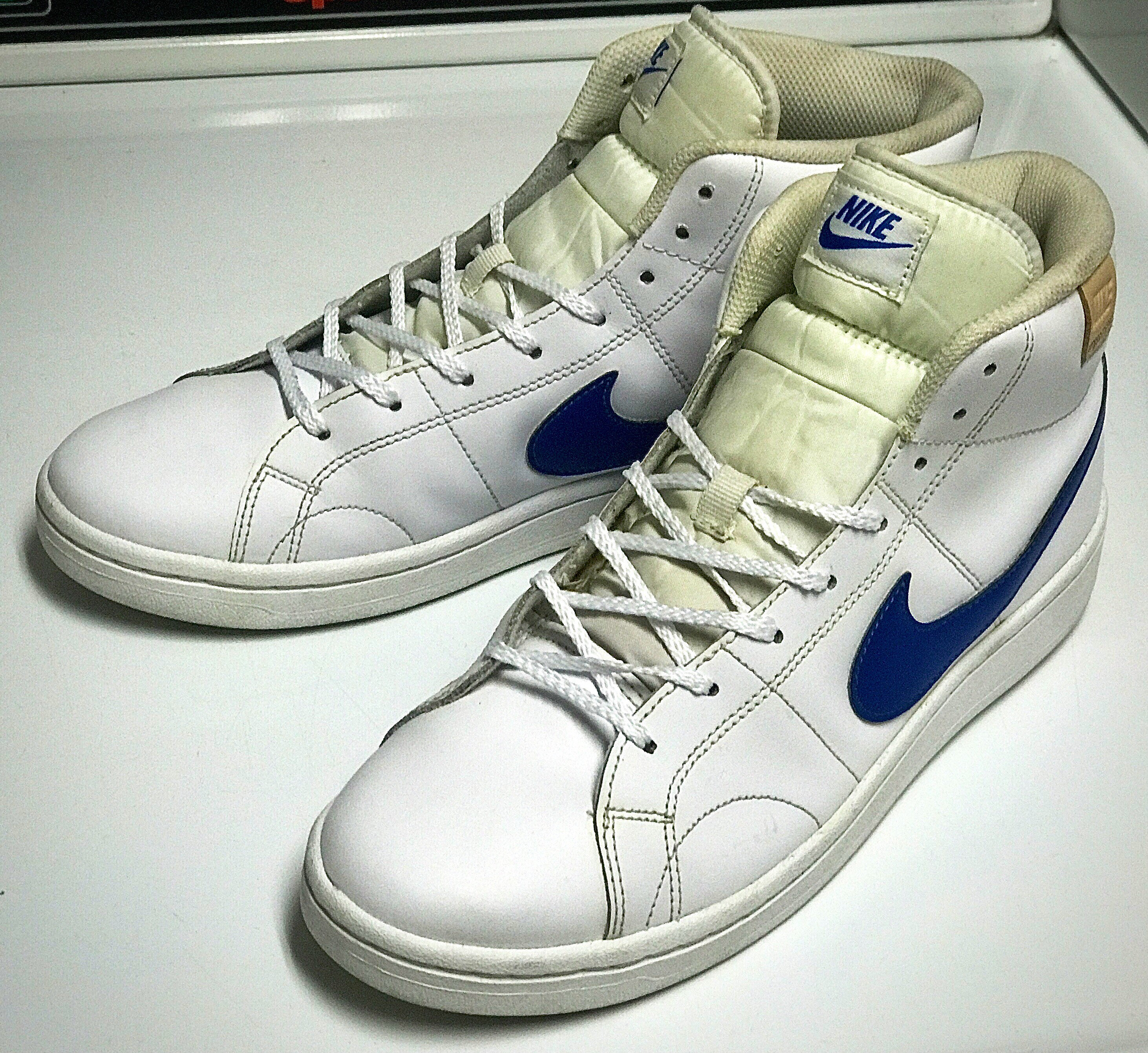 Men's 43 NIKE White Leather Swoosh Etsy