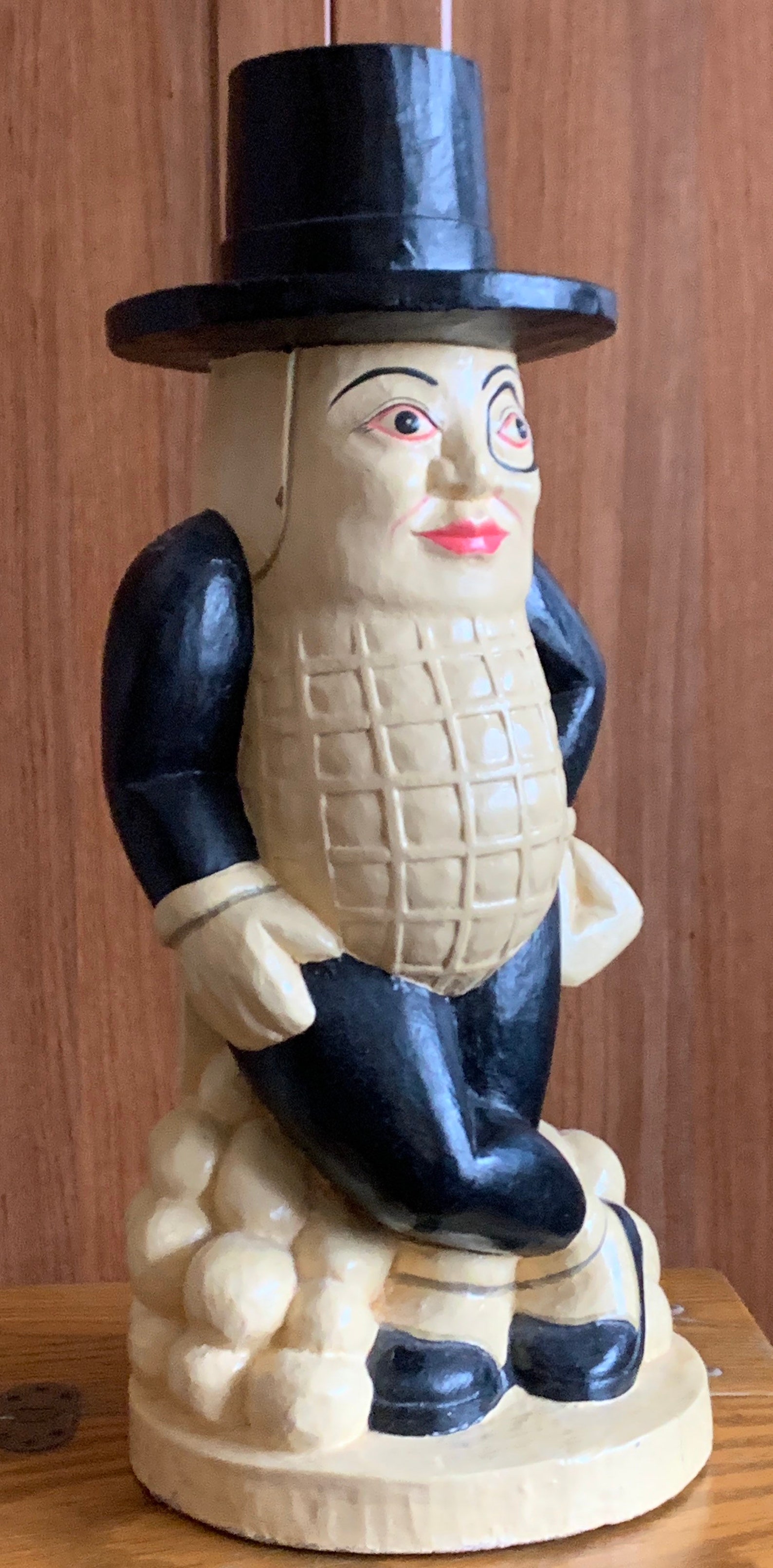 Antique Vintage Handcrafted Solid Wooden mr. Peanut Statue Wearing