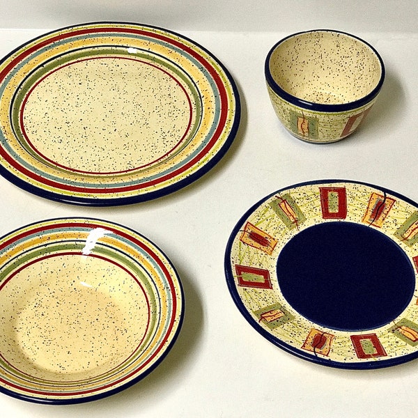 Vintage Retired Discontinued Multicolored Striped Stoneware Ceramic Dinner Plate Salad Plate Salad Bowl Coupe Cereal Bowl Replacements