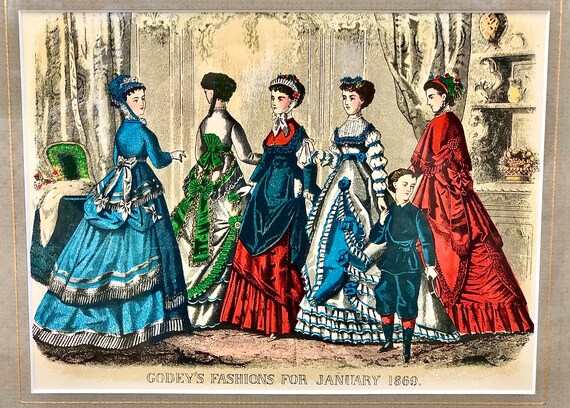 Vintage oro madera enmarcado GODEY S LADY S BOOK Modas Enero 1869 Febrero 1870 Abril 1870 Ropa Victoriana Boutique Publicidad Impresion Etsy Mexico