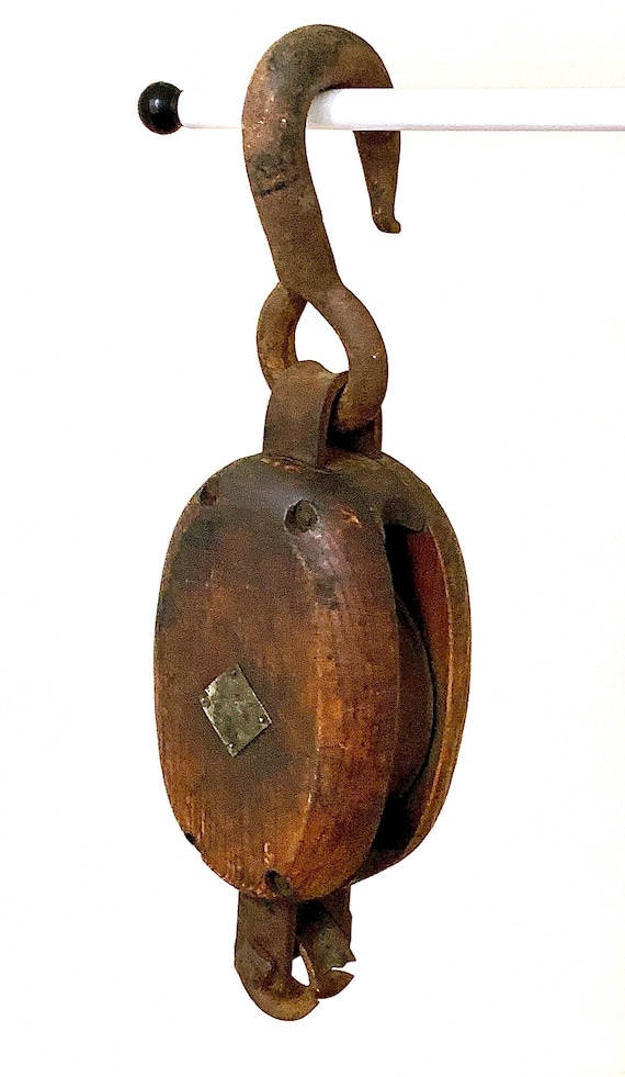 Metal Antique Style Wood Rope Pulley Display Hook Block Tackle Vintage Hardware Metal Antique Style Wood Rope Pulley Display Hook Block Tackle Vintage Hardware