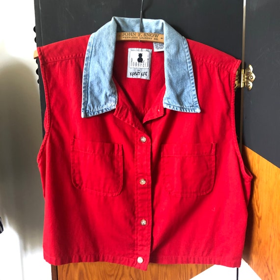 Vintage 1990s Purrfect Red and Chambray Sleeveless