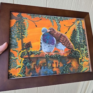 Mensajeros en espera / Pintura de palomas / Gouache 8 x 11 pulgadas