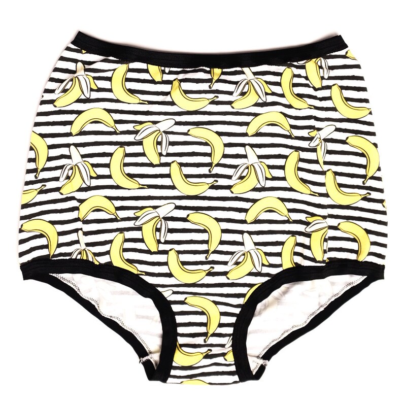 Banana Undies Striped Underpants Very A-Peeling Undies Banana Pants High Waist Panty Banana Print Stripes Underwear Pin Up Style
