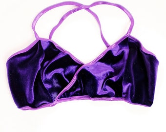 Purple Velvet Wrap Bralette, Retro Lingerie, Comfortable Bra, Wire Free Bralette, Everyday Undies, Gifts for Her, Minimalist Bra, Colorful