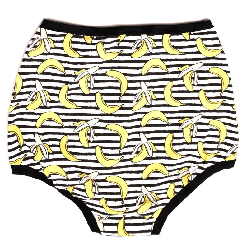 Banana Undies Striped Underpants Very A-Peeling Undies Banana Pants High Waist Panty Banana Print Stripes Underwear Pin Up Style