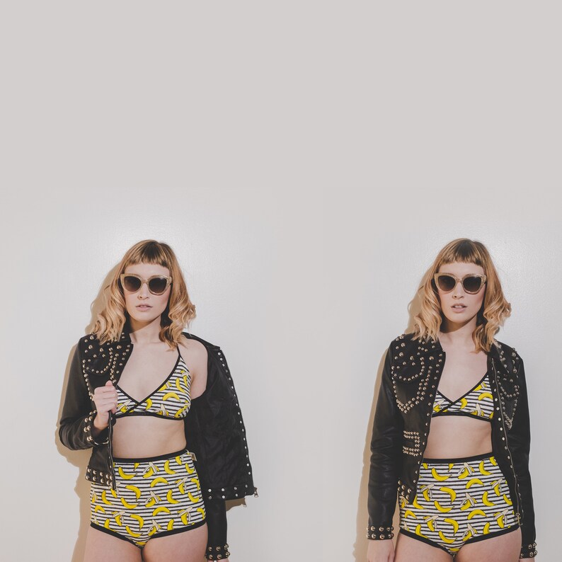 Banana Undies Striped Underpants Very A-Peeling Undies Banana Pants High Waist Panty Banana Print Stripes Underwear Pin Up Style
