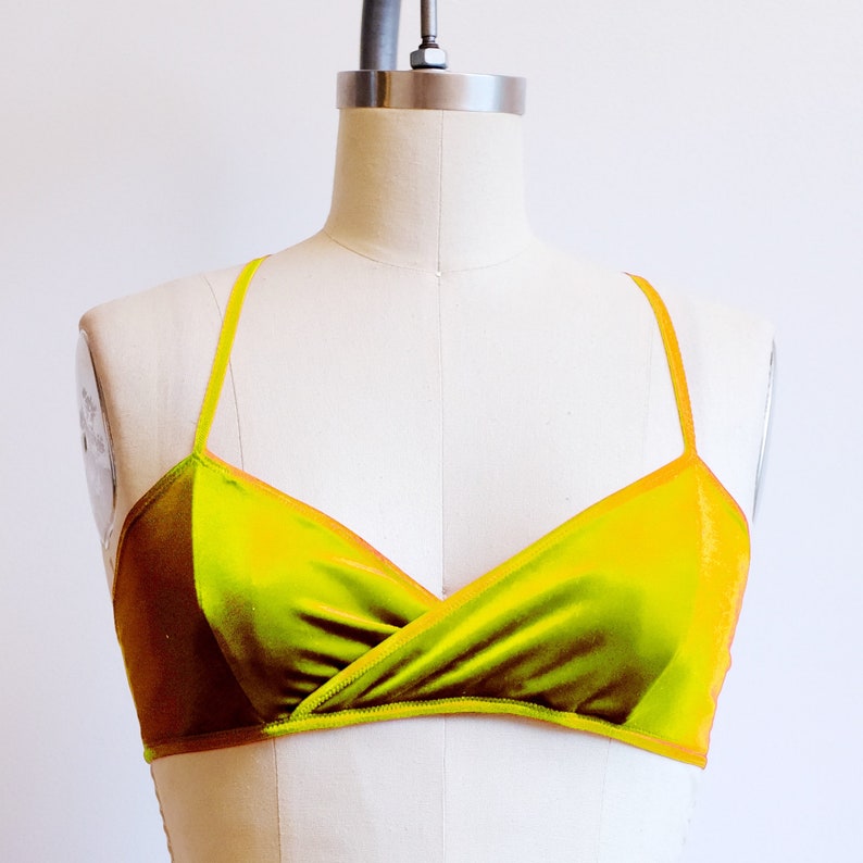 Custom Bralette Plus Size Bralette Personalized Velvet Bra Yellow Velour Bra Yellow Velvet Wrap Bralette Yellow Velvet Lingerie