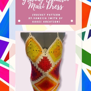 Crochet pattern, granny square dress pattern, crochet dress pattern, easy crochet sun dress pattern, easy granny square dress pattern
