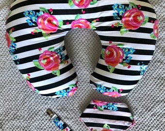 Striped Floral Bandana Bib/ Paci Clip Gift Set